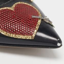 Pre Owned Dolce & Gabbana Black Leather Arrow Heart Ballet Flats Size 37