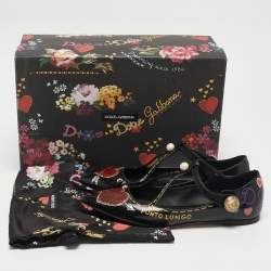 Pre Owned Dolce & Gabbana Black Leather Arrow Heart Ballet Flats Size 37