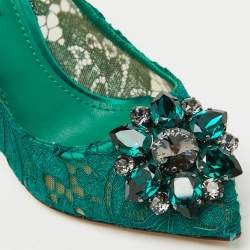 Pre Owned Dolce & Gabbana Green Mesh And Lace Bellucci Pumps Size 36