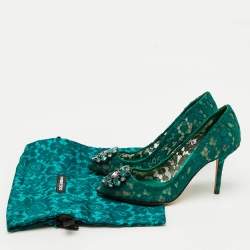 Pre Owned Dolce & Gabbana Green Mesh And Lace Bellucci Pumps Size 36