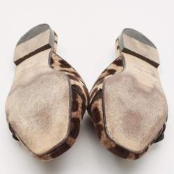 Pre Owned Dolce & Gabbana Brown Leopard Print Velvet Crystal Embellished Mules Size 36