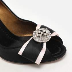 Dolce & Gabbana Black Satin Crystal Bow Embellished Pumps Size 36