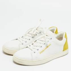 Dolce & Gabbana White/Yellow  Leather and Suede Low Top Sneakers Size 37