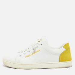 Dolce & Gabbana White/Yellow  Leather and Suede Low Top Sneakers Size 37