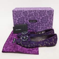 Dolce & Gabbana Purple Lace Crystal Embellished Taormina Ballet Flats Size 38