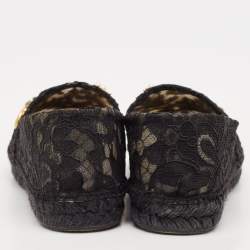 Pre Owned Dolce & Gabbana Black Lace Crystal Embellished Espadrille Flats Size 37
