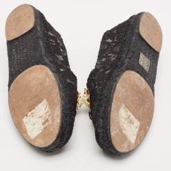 Pre Owned Dolce & Gabbana Black Lace Crystal Embellished Espadrille Flats Size 37