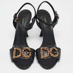 Dolce & Gabbana Black Leather DG Amore Ankle Strap Sandals Size 39.5