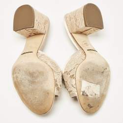 Pre Owned Dolce & Gabbana Beige Lace Crystal Embellished Bianca Slide Sandals Size 35