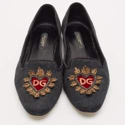 Dolce & Gabbana Black Jacquard Smoking Slippers Size 36.5