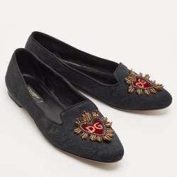 Dolce & Gabbana Black Jacquard Smoking Slippers Size 36.5