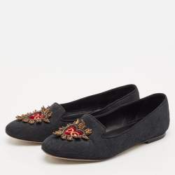 Dolce & Gabbana Black Jacquard Smoking Slippers Size 36.5