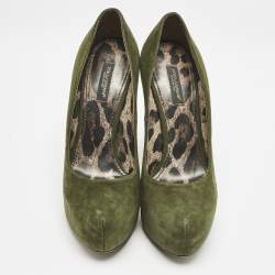 Dolce & Gabbana Green Suede Platform Pumps Size 36
