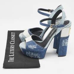 Pre Owned Dolce & Gabbana Blue Denim Keira Platform Ankle Wrap Sandals Size 39.5