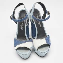 Pre Owned Dolce & Gabbana Blue Denim Keira Platform Ankle Wrap Sandals Size 39.5