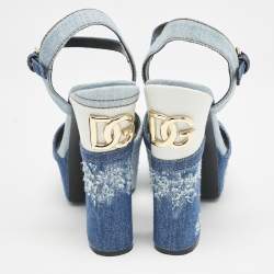 Pre Owned Dolce & Gabbana Blue Denim Keira Platform Ankle Wrap Sandals Size 39.5