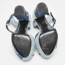 Pre Owned Dolce & Gabbana Blue Denim Keira Platform Ankle Wrap Sandals Size 39.5