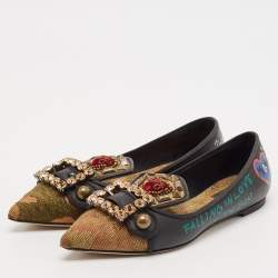 Pre Owned Dolce & Gabbana Black Leather Crystal Embellished Ballet Flat Size 37
