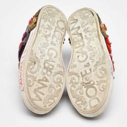Pre Owned Dolce & Gabbana Black Leather Portofino Embellished Low Top Sneakers Size 38