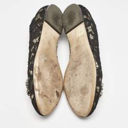 Pre Owned Dolce & Gabbana Black Lace Taormina Crystals Ballet Flats Size 37.5