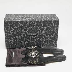 Dolce & Gabbana Black Lace Sofia Crystals Slide Flats Size 37