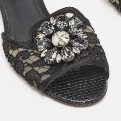 Dolce & Gabbana Black Lace Sofia Crystals Slide Flats Size 37