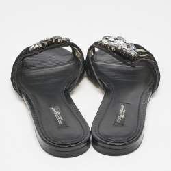 Dolce & Gabbana Black Lace Sofia Crystals Slide Flats Size 37