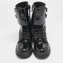 Dolce & Gabbana Black Patent Leather Combat Boots Size 38