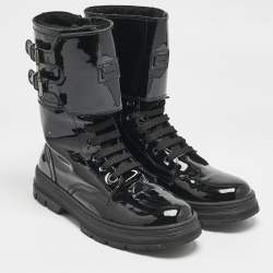 Dolce & Gabbana Black Patent Leather Combat Boots Size 38
