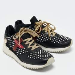 Dolce & Gabbana Multicolor Leather And Suede Polka Dot Sneakers Size 37