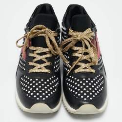 Dolce & Gabbana Multicolor Leather And Suede Polka Dot Sneakers Size 37