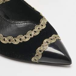 Pre Owned Dolce & Gabbana Black/Gold Velvet and Leather Mary Jane Pumps Size 39
