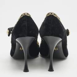 Pre Owned Dolce & Gabbana Black/Gold Velvet and Leather Mary Jane Pumps Size 39