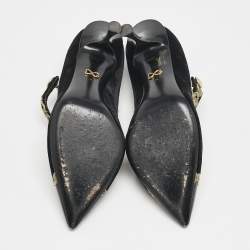 Pre Owned Dolce & Gabbana Black/Gold Velvet and Leather Mary Jane Pumps Size 39