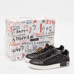 Dolce & Gabbana Black Leather and Mesh Portofino Low Top Sneakers Size 40