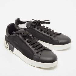 Dolce & Gabbana Black Leather and Mesh Portofino Low Top Sneakers Size 40