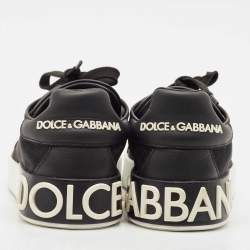 Dolce & Gabbana Black Leather and Mesh Portofino Low Top Sneakers Size 40