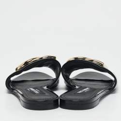Dolce & Gabbana Black Patent Leather Ciabatta Flat Slide Sandals Size 38.5