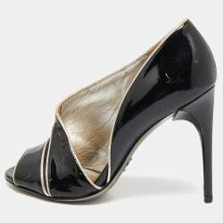 Dolce & Gabbana Black Patent and Leather Piping Peep Toe Pumps Size 36