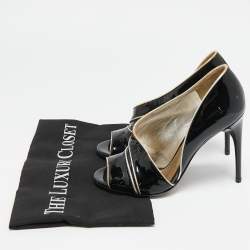 Dolce & Gabbana Black Patent and Leather Piping Peep Toe Pumps Size 36