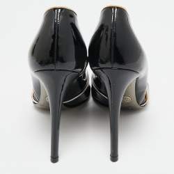 Dolce & Gabbana Black Patent and Leather Piping Peep Toe Pumps Size 36