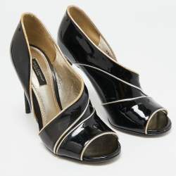 Dolce & Gabbana Black Patent and Leather Piping Peep Toe Pumps Size 36