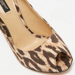 Dolce & Gabbana Brown/Beige Leopard Print Fabric Peep Toe Pumps Size 37.5