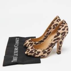 Dolce & Gabbana Brown/Beige Leopard Print Fabric Peep Toe Pumps Size 37.5