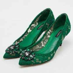 Dolce & Gabbana Green Lace Bellucci Crystal Embellishment Pumps Size 39