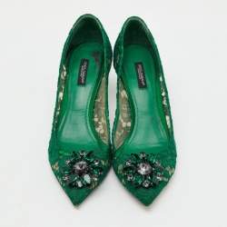 Dolce & Gabbana Green Lace Bellucci Crystal Embellishment Pumps Size 39