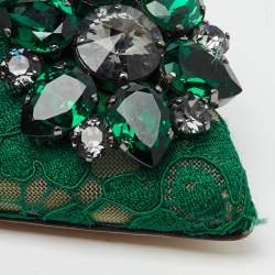 Dolce & Gabbana Green Lace Bellucci Crystal Embellishment Pumps Size 39