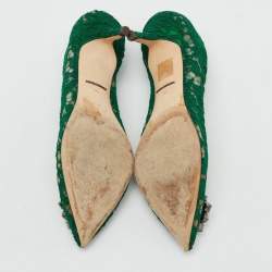 Dolce & Gabbana Green Lace Bellucci Crystal Embellishment Pumps Size 39