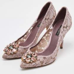 Pre Owned Dolce & Gabbana Dusty Pink Lace Bellucci Crystal Embellishment Pumps Size 39