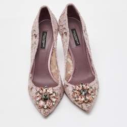 Pre Owned Dolce & Gabbana Dusty Pink Lace Bellucci Crystal Embellishment Pumps Size 39